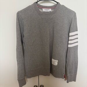 Thom Browne Light Gray Crewneck Sweater with White Stripes